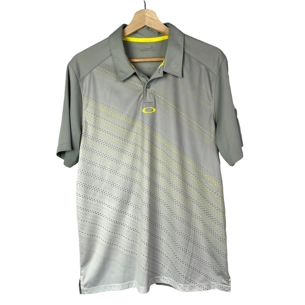 Oakley‎ Gray & Yellow Lightweight Golf Athletic Short Sleeve Polo M